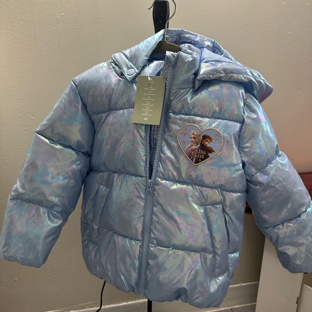 H&M Kids Iridescent Elsa & Anna Blue Puffer Jacket